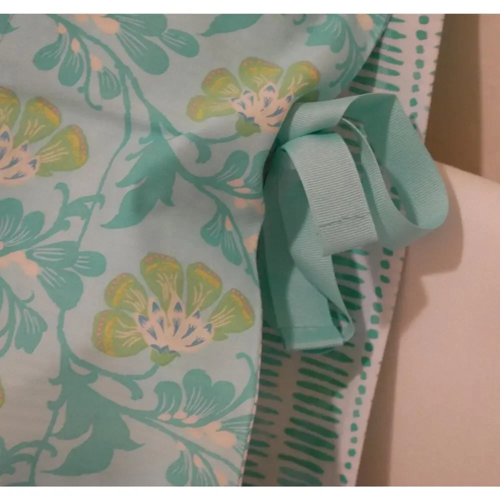 Butterfly Pillowcase, Handmade Cotton, Turquoise Floral Border, Ribbon Closure